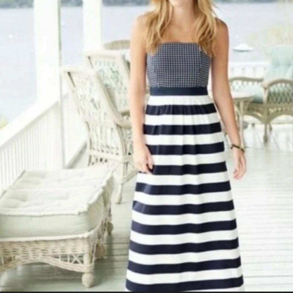 Vineyard Vines Navy And White Strapless Maxi Size 0 Worn 1x